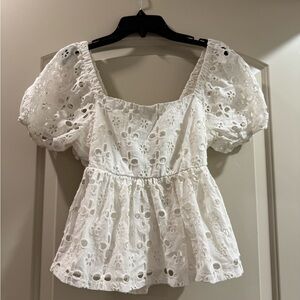 Trixxi White Eyelet Lace Women's Top small
